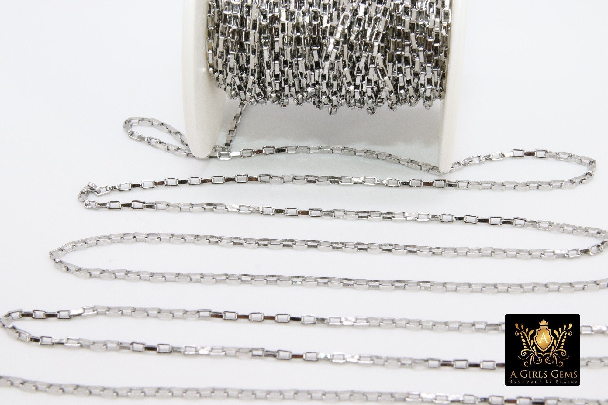 Stainless Steel Chain, Silver Steel 4 mm Rectangle Box Chains CH #137, Unfinished Gold