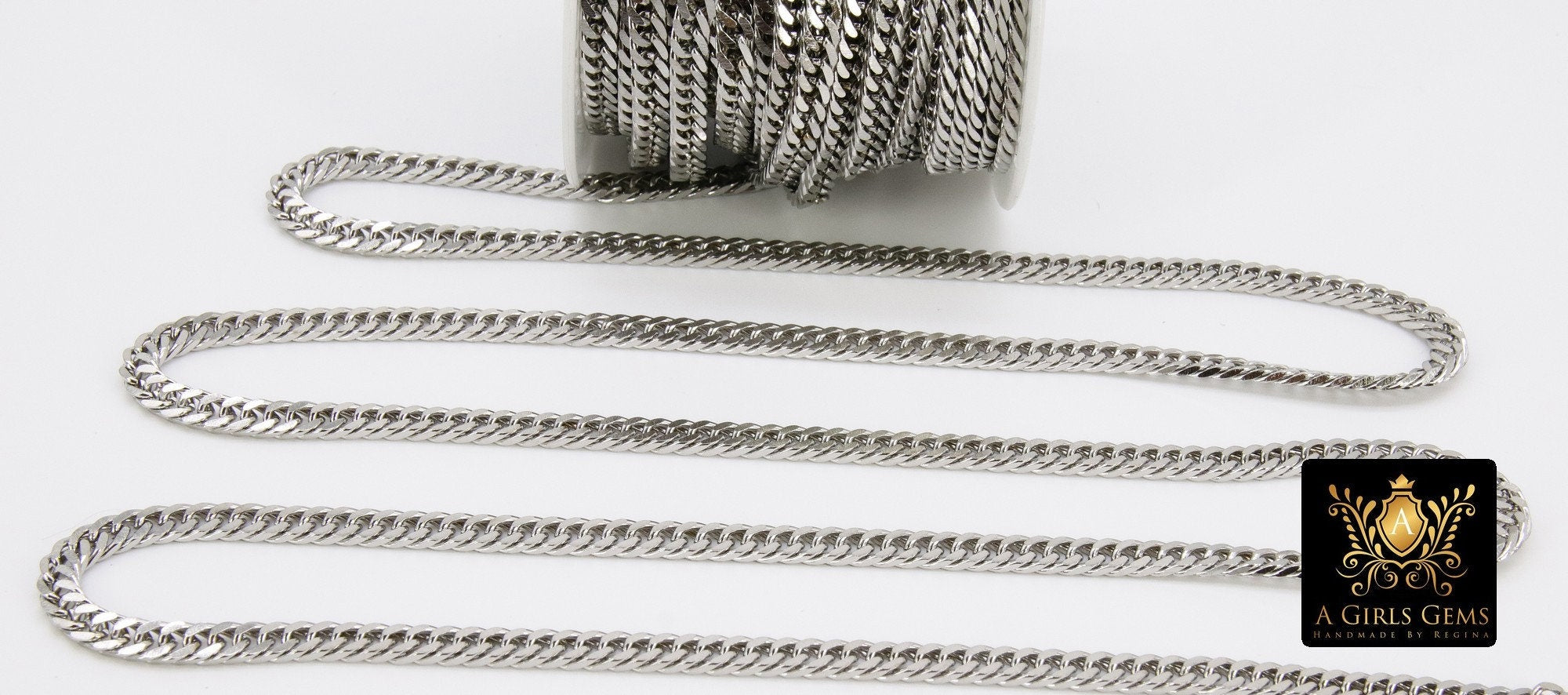 Stainless Steel Chain, 304 Silver Flat Curb Chains, 8 mm Unfinished Diamond Cut Cable Necklace Chains