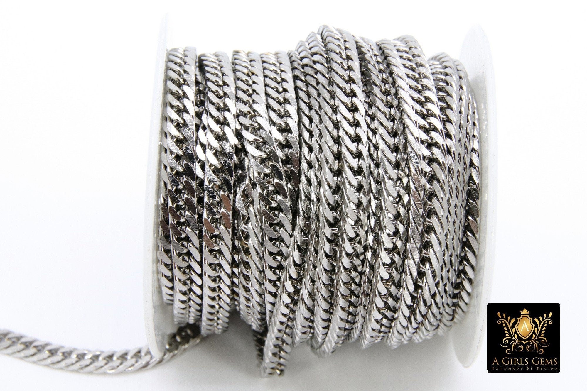 Stainless Steel Chain, 304 Silver Flat Curb Chains, 8 mm Unfinished Diamond Cut Cable Necklace Chains