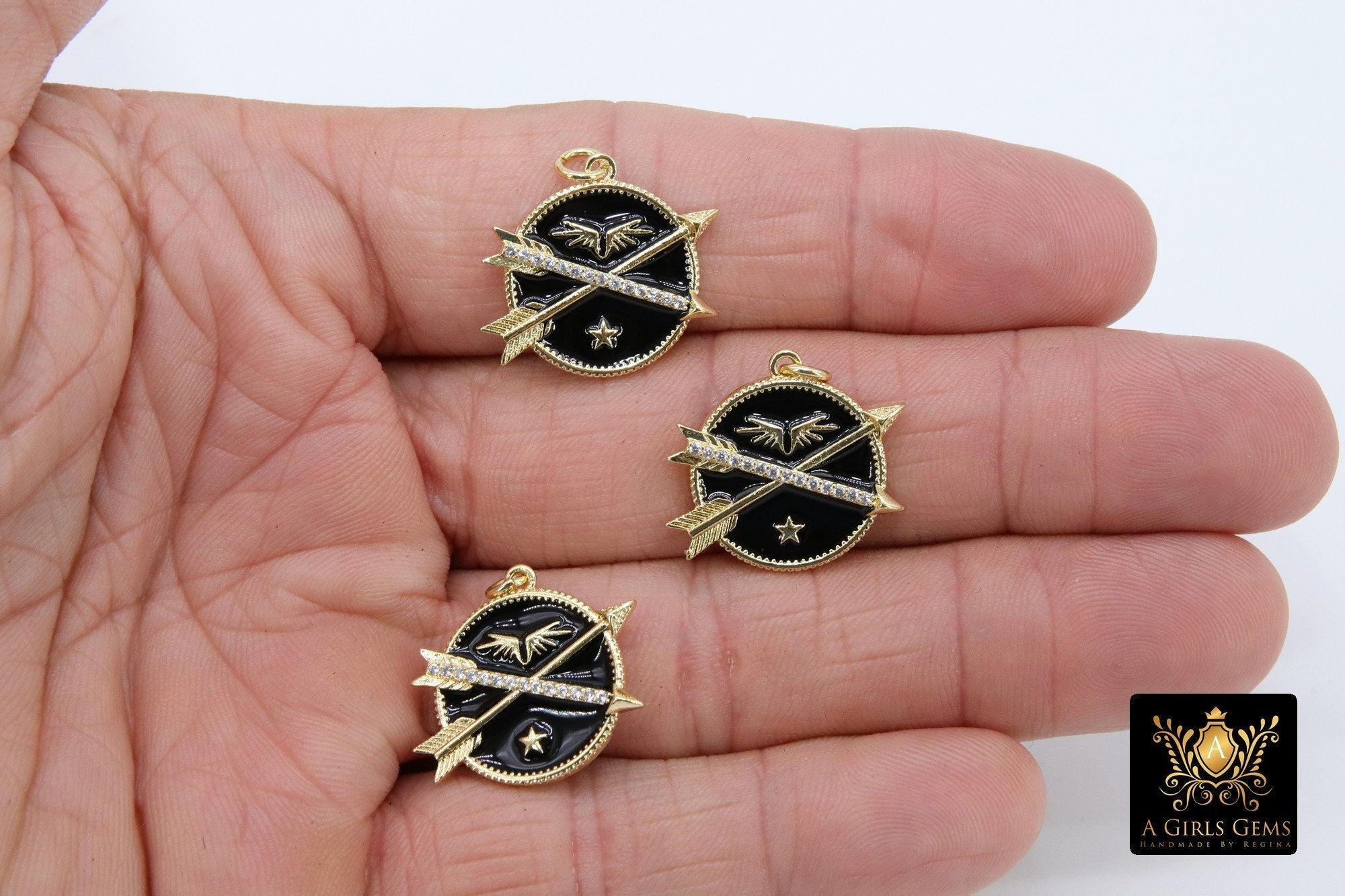 Moon and Stars Charms, White and Gold #501/502, CZ Pave Round Disc