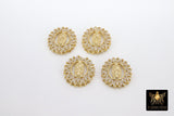 Gold Jesus Virgin Mary Charms, #598, CZ Micro Pave Connector Beads or Slide Bead Pendants