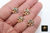 Tree of Life Slider Charms, Gold Rainbow CZ Pave Round Family Tree Charms, Pendant Bracelet