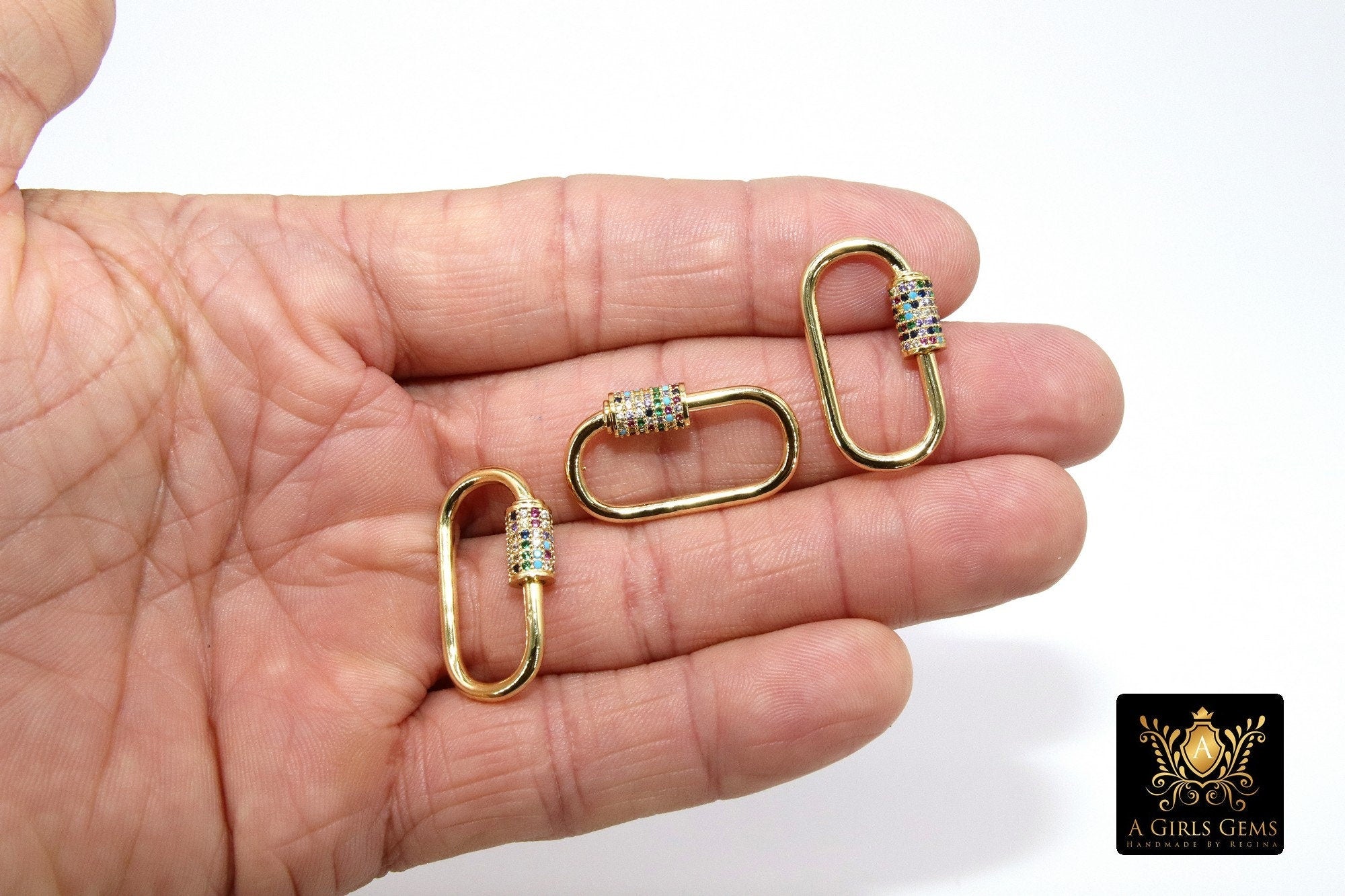 Rope Carabiner Lock, CZ Pave Mini Textured Screw Clasps, Small