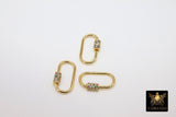 Gold Carabiner Lock, Multi Color Rainbow CZ Screw Clasps, Necklace