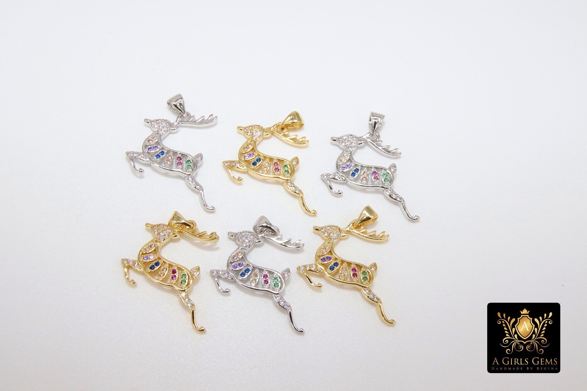 Micro Pave CZ Christmas Tree Charm, Gold or Silver Rainbow Cubic Zirconia Christmas Tree Charms