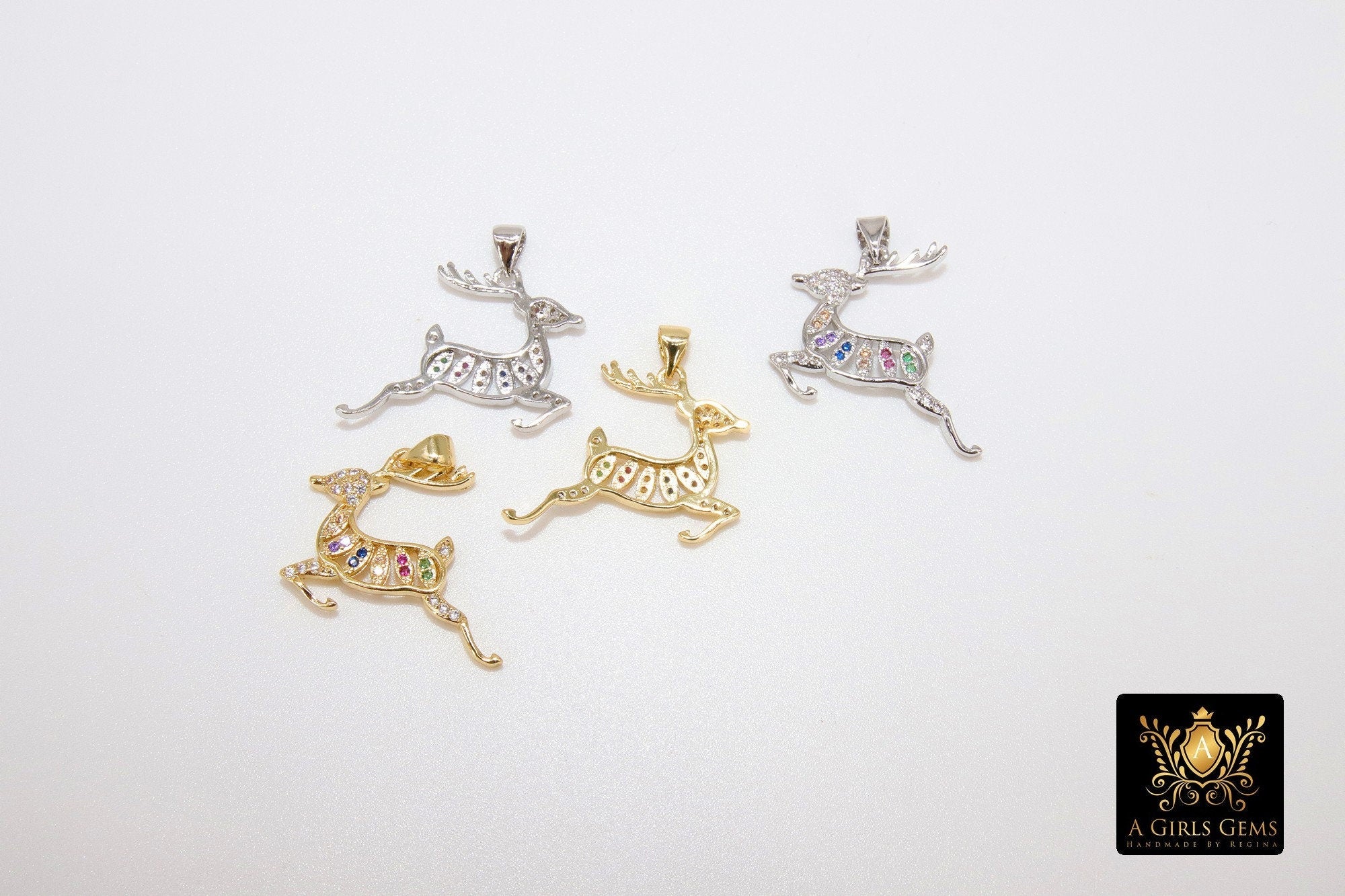 Micro Pave CZ Christmas Tree Charm, Gold or Silver Rainbow Cubic Zirconia Christmas Tree Charms