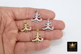 Micro Pave CZ Christmas Tree Charm, Gold or Silver Rainbow Cubic Zirconia Christmas Tree Charms