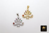 Micro Pave CZ Christmas Tree Charm, Gold or Silver Rainbow Cubic Zirconia Christmas Tree Charms