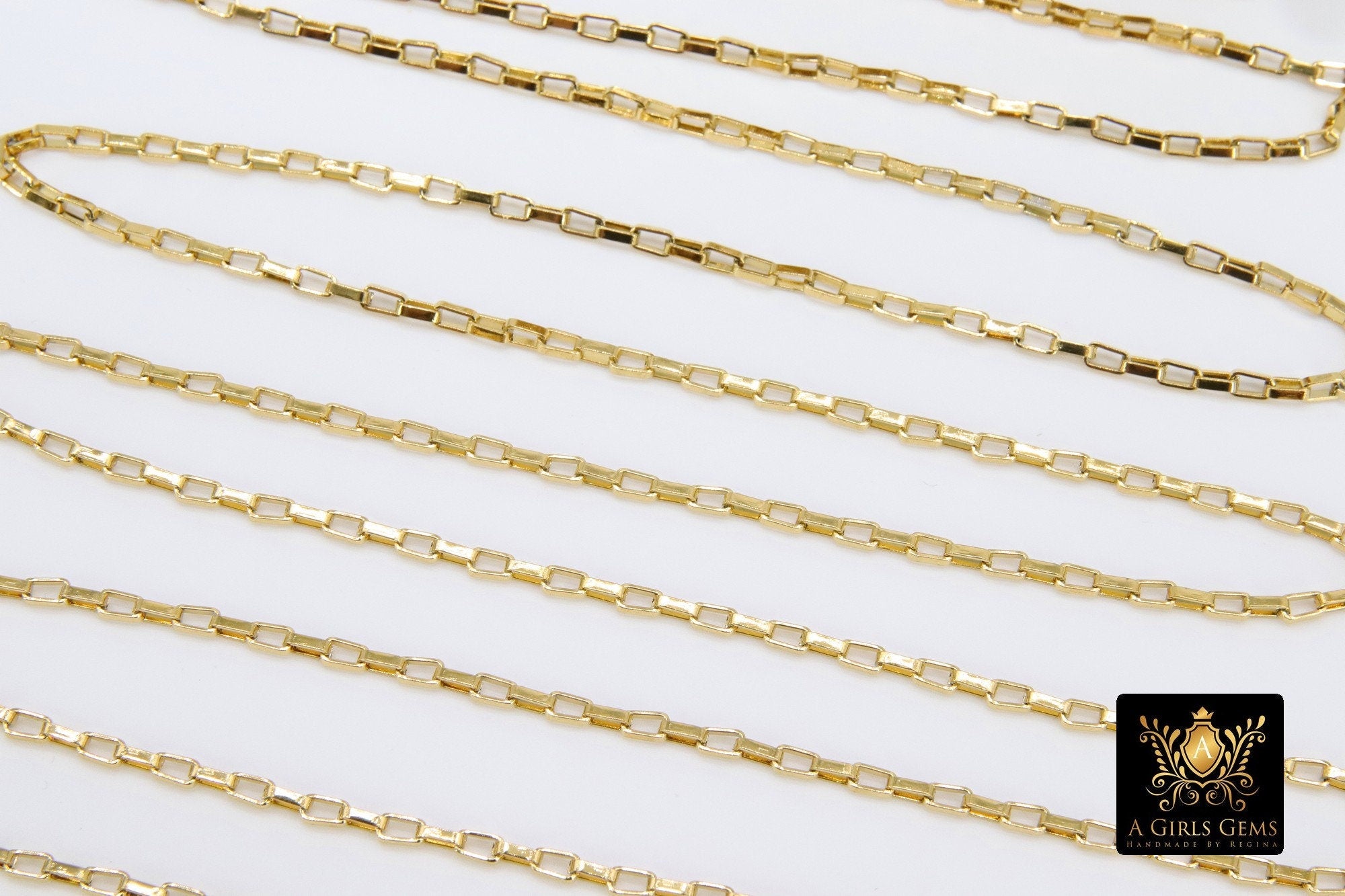 Stainless Steel Chain, 304 Steel 4 mm Rectangle Box Chains CH #137, Unfinished Gold