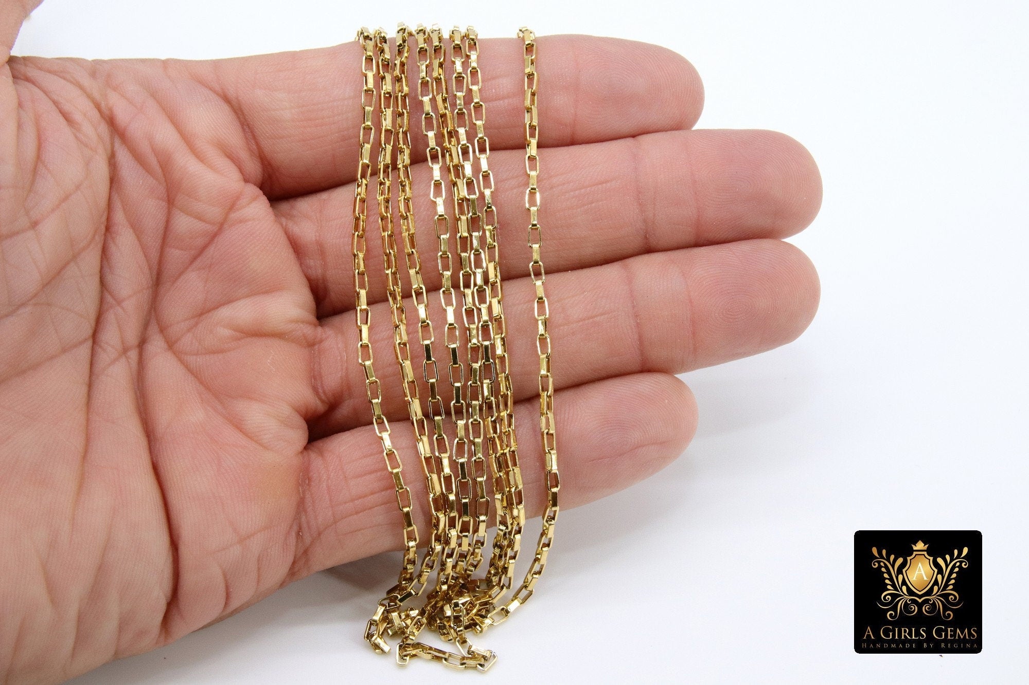Stainless Steel Chain, Silver Steel 4 mm Rectangle Box Chains CH #137, Unfinished Gold