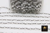 Clear Crystal Rosary Chain, 6 mm Crystal 22k Gold Plated Chain CH #323, Boho Jewelry Chains