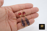 14 K Gold Pink Tourmaline Earrings, Iolite Gemstones, Dangle Ear Wire Hooks