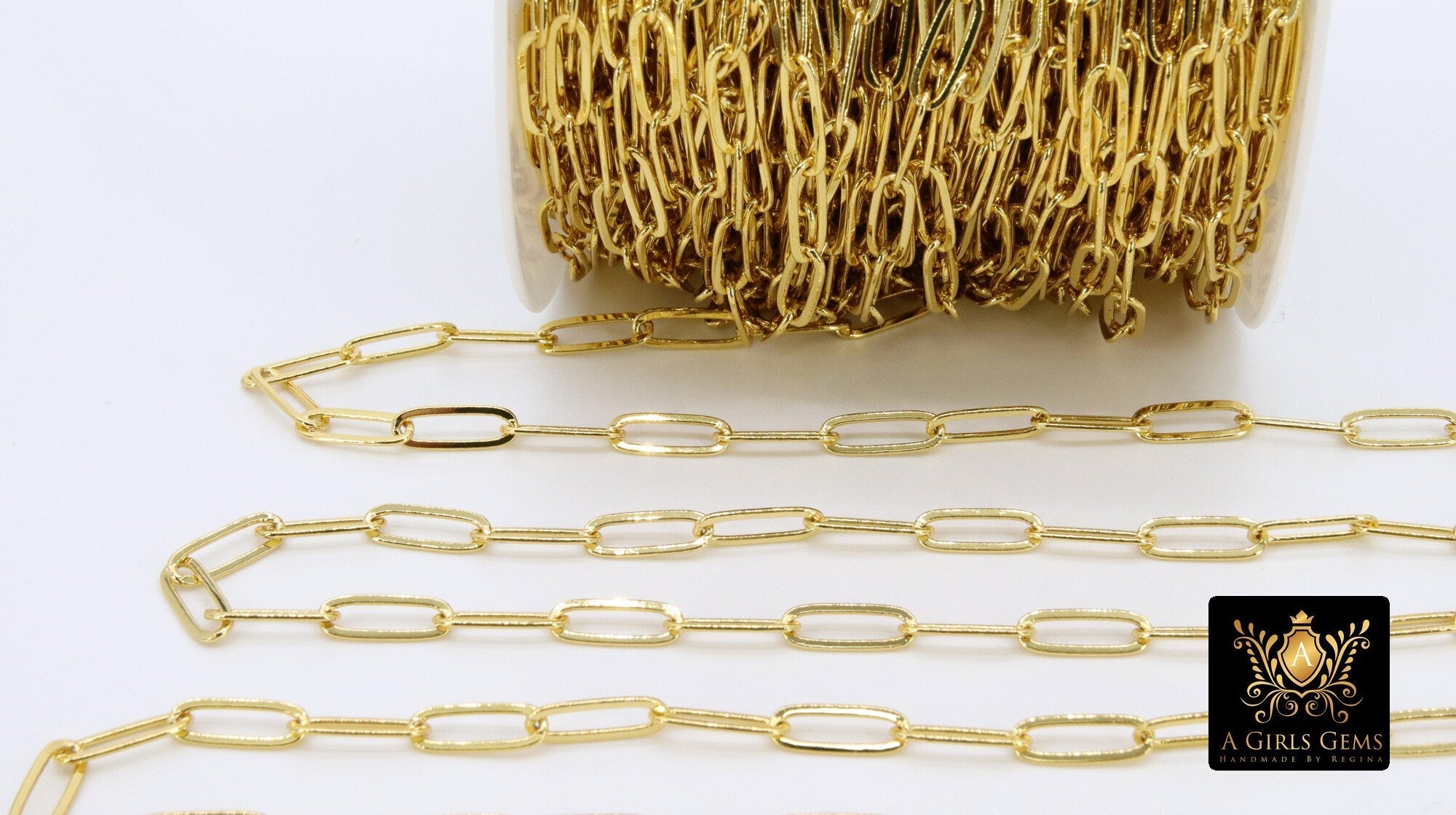 Rectangle Drawn Chain, Unfinished Gold Paperclip Chains CH #121, Silver Necklace Cable Chains