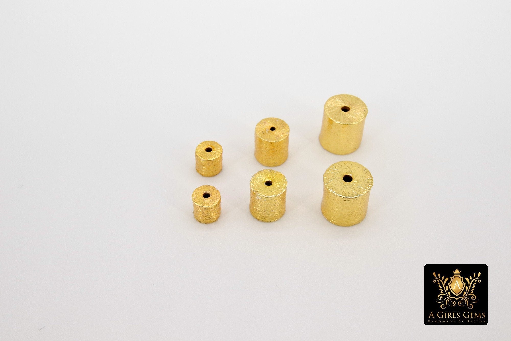 Brushed Gold Drum Beads, 6 mm 8 mm 10 mm Barrel Bead #3130, Long Round Cylinder