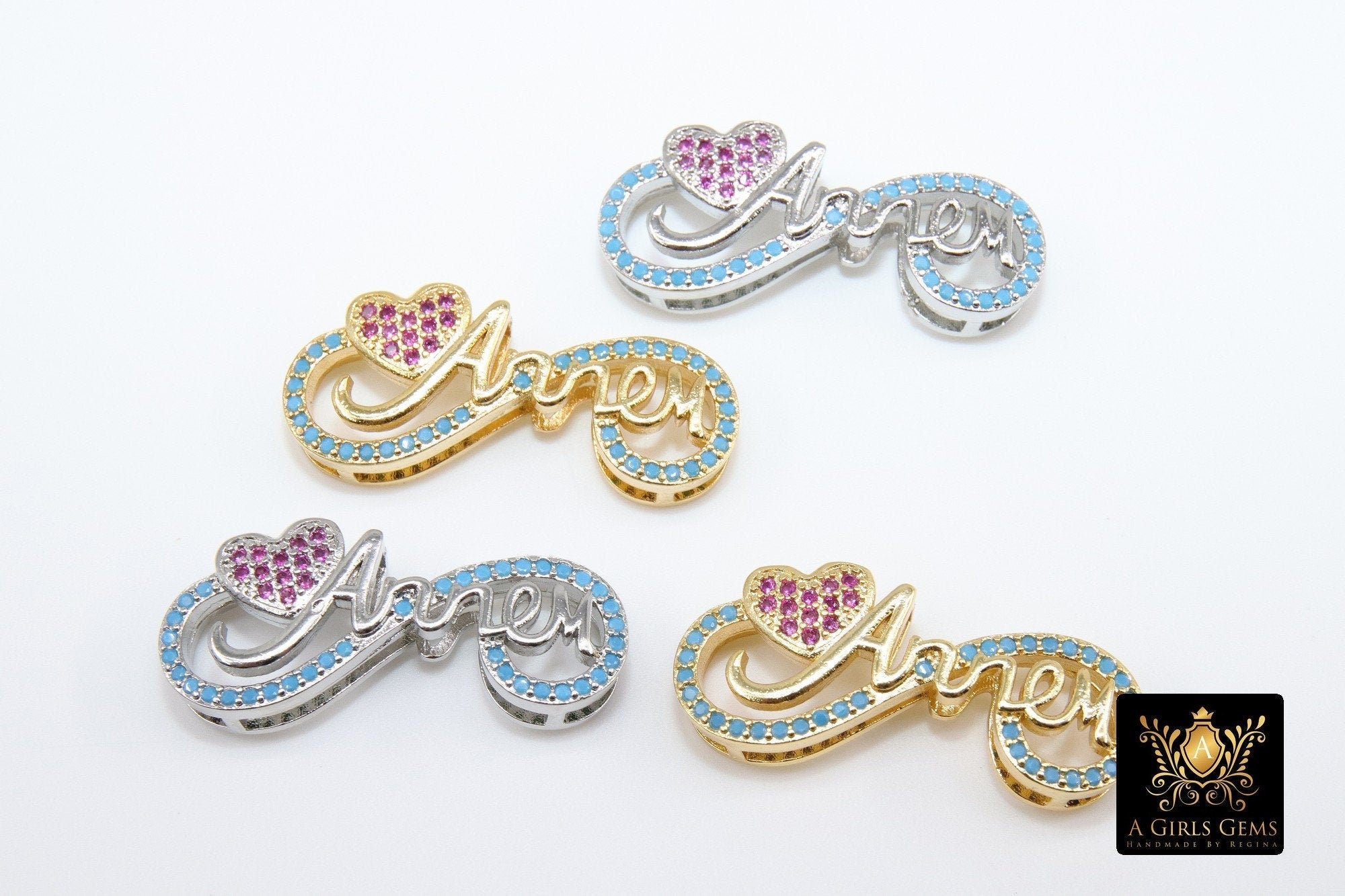 Heart Slider Charms, Gold, Silver Pink