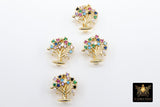 Tree of Life Slider Charms, Gold Rainbow CZ Pave Round Family Tree Charms, Pendant Bracelet