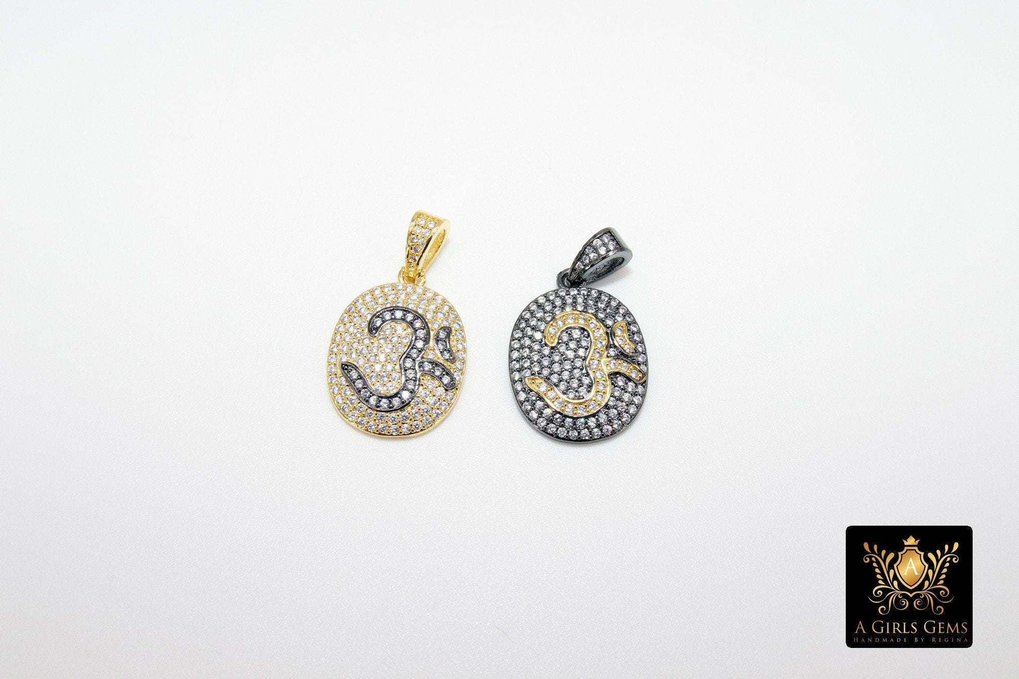 CZ Micro Pave Yoga Charms, Mix Black and Gold Ohm Yoga pendant necklace, Yoga Gifts