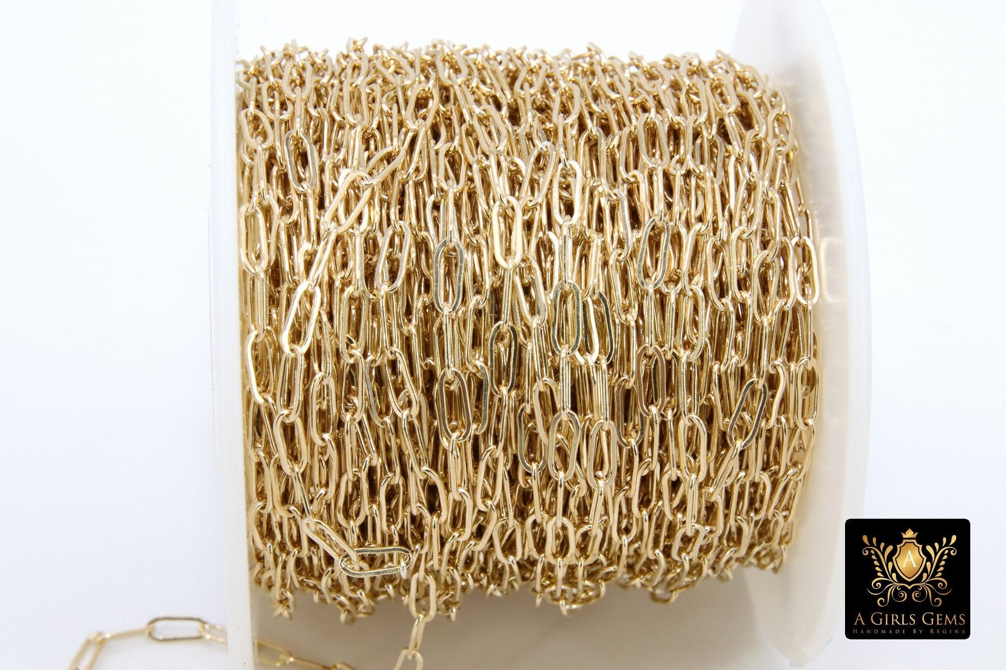 925 Sterling Silver Paperclip Chain, 7.3 mm 14 K Gold Filled Flat Chain CH #855, Unfinished Rectangle