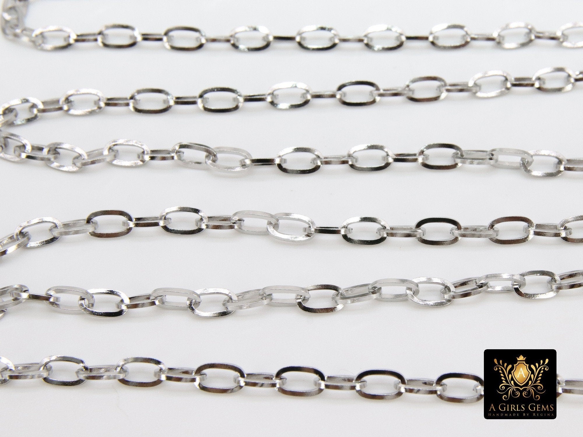Silver Stainless Steel Chain, 304 Gold Oval Chains, 7 mm Unfinished Cable Necklace Chains CH #148