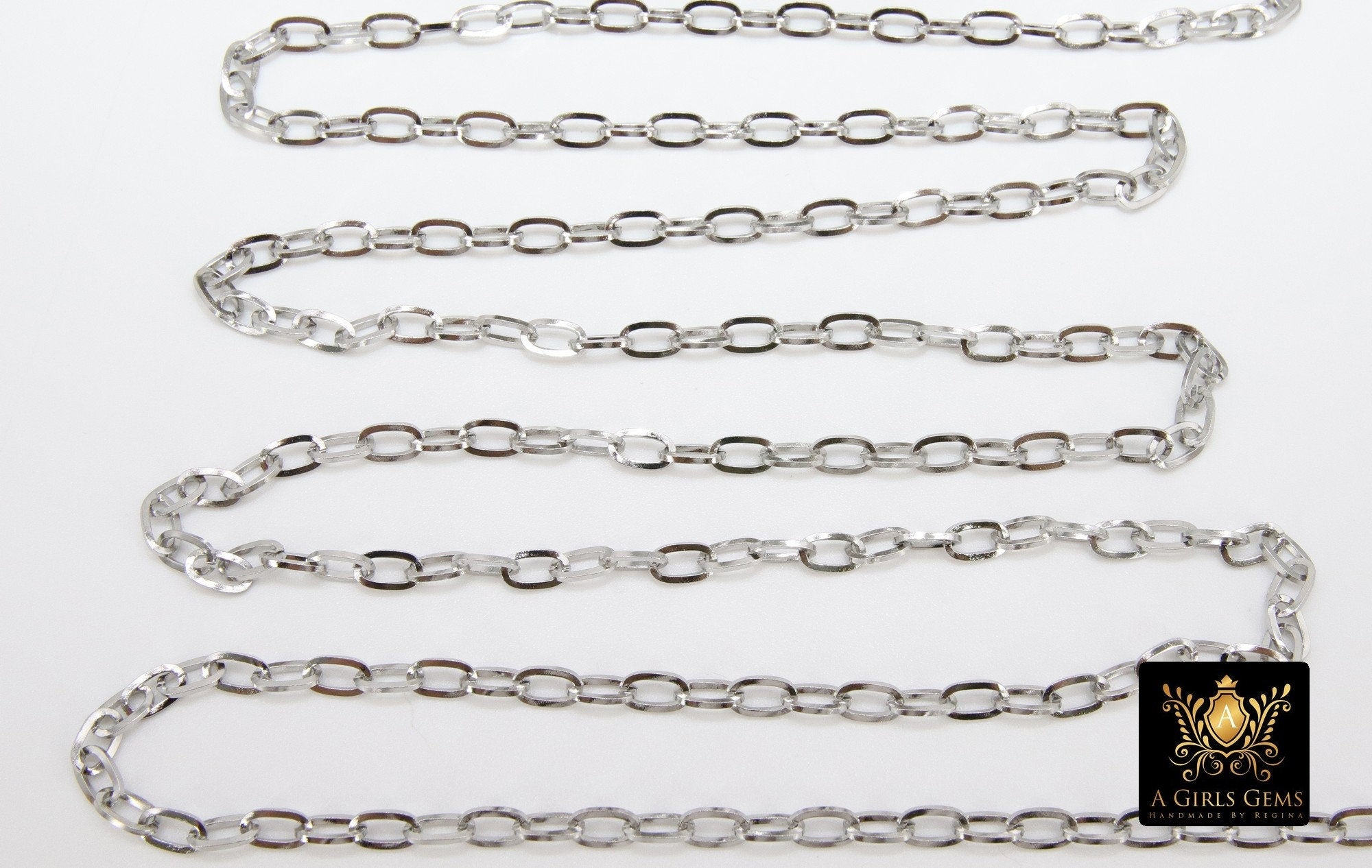 Silver Stainless Steel Chain, 304 Gold Oval Chains, 7 mm Unfinished Cable Necklace Chains CH #148