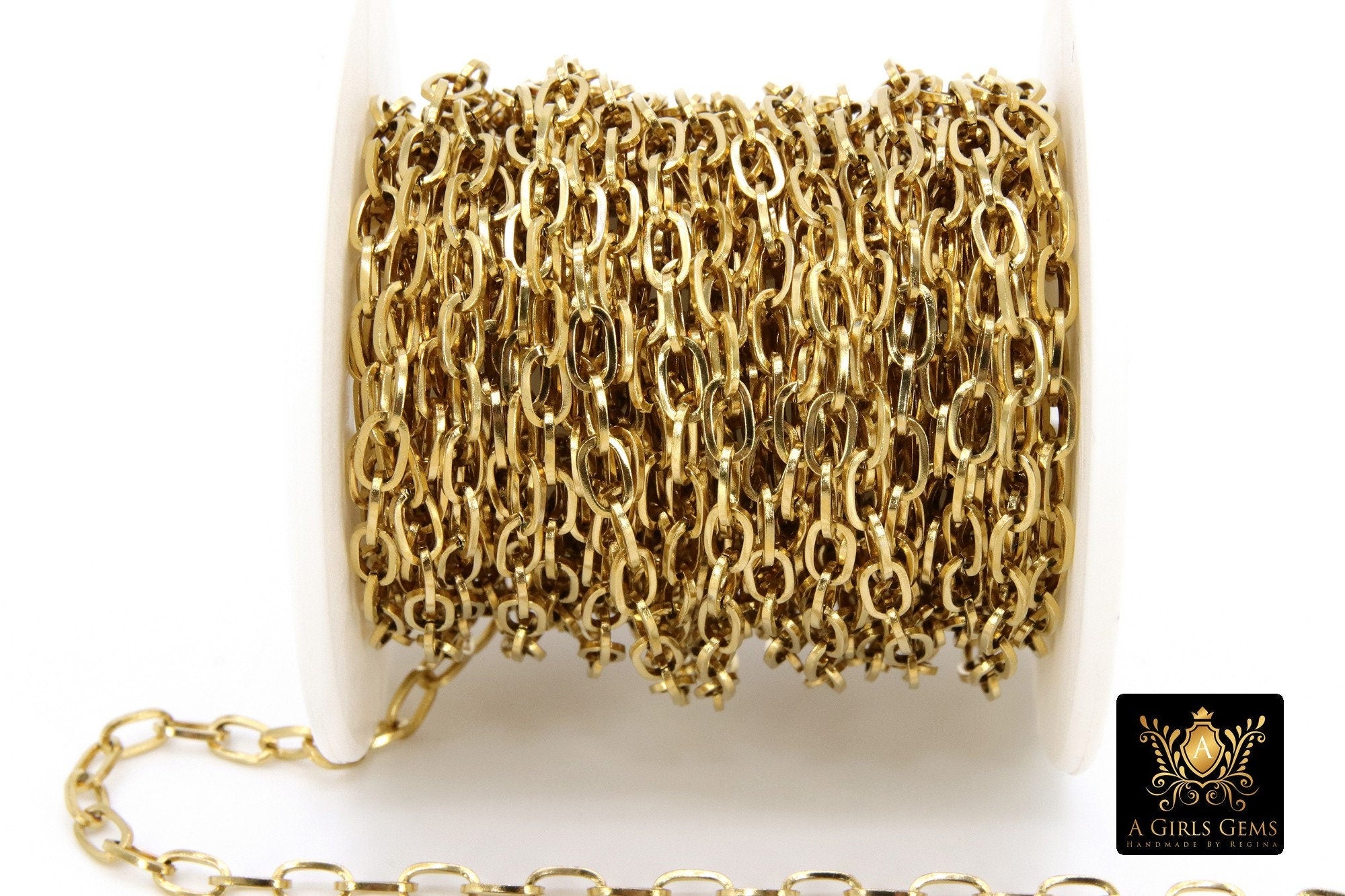 Silver Stainless Steel Chain, 304 Gold Oval Chains, 7 mm Unfinished Cable Necklace Chains CH #148