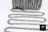 Silver Flat Curb Chain, 10.5 mm Stainless Steel Large Heavy CH #210, 304 Fancy Cuban Diamond Cut Oval Unfinished Chains