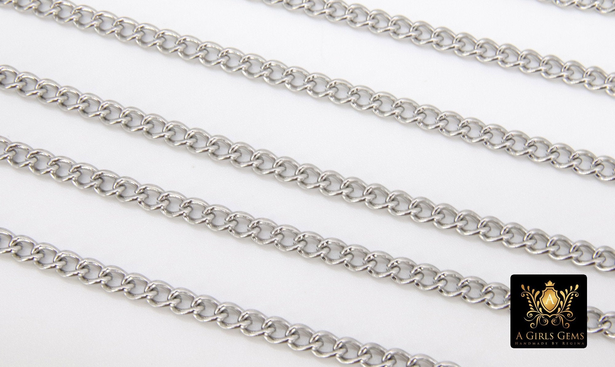 Stainless Steel Chain, 304 Silver Flat Dainty Curb Chains, 6 mm Unfinished Cable Necklace Chains