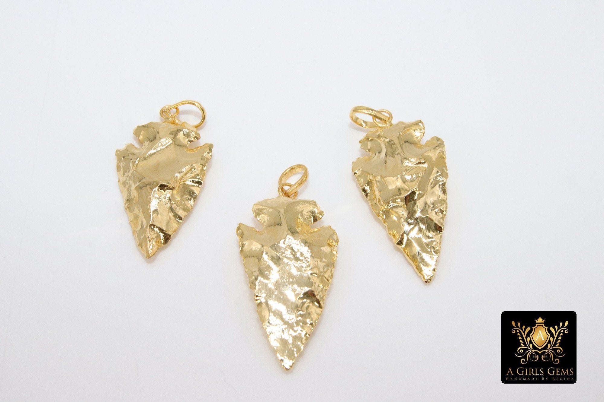 Arrowhead Charm Pendants, Small Gold and Black Crystal Quartz Arrow Tribal Pendants