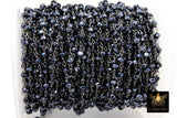 Gunmetal Black AB Rosary Chain, 4 mm Black Wire Wrapped Bead Chains CH #335, Jewelry Findings