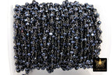 Gunmetal Black AB Rosary Chain, 4 mm Black Wire Wrapped Bead Chains CH #335, Jewelry Findings
