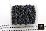 Gunmetal Black AB Rosary Chain, 4 mm Black Wire Wrapped Bead Chains CH #335, Jewelry Findings
