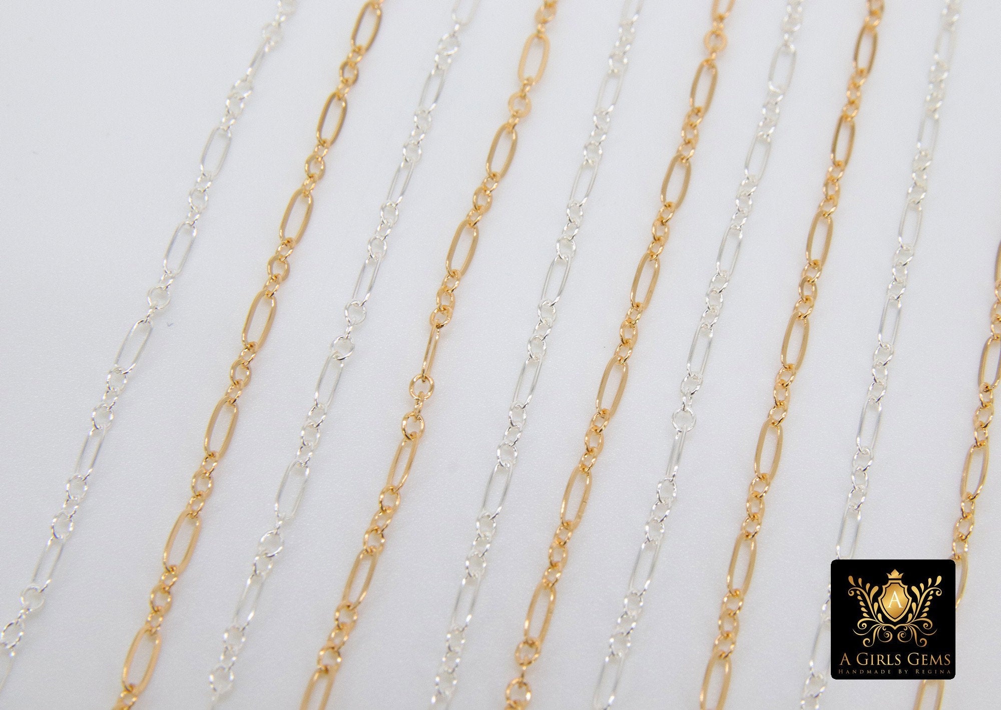 14 K Gold Filled Bar Jewelry Chains, 925 Sterling Silver Flat Cable CH #758, 5.1 mm Unfinished Long and Short CH #858