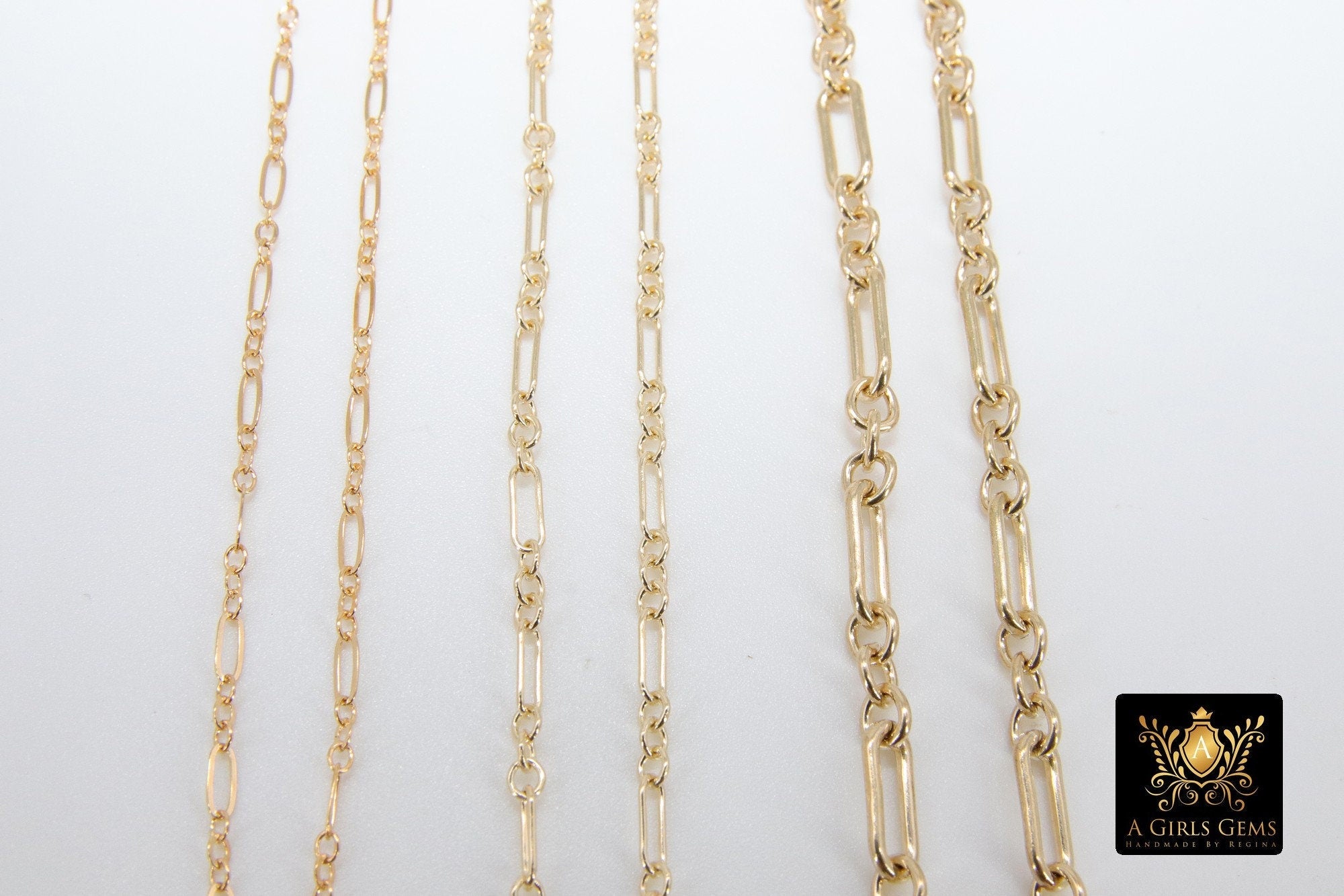 14 K Gold Filled Flat Cable 6.5 mm Chain, 10.5 mm 14 20 Unfinished Elongated CH #760, Long Short Chain CH #759
