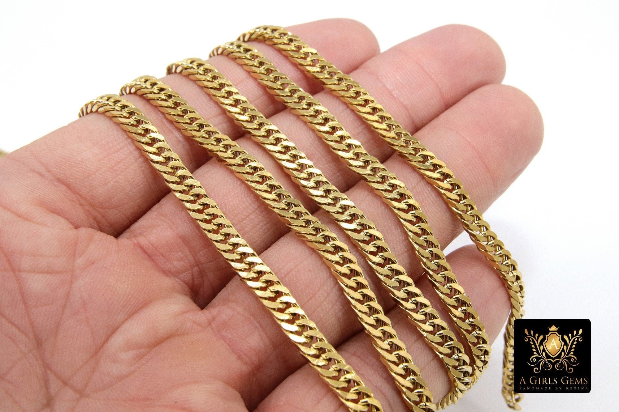 Stainless Steel Chain, 304 Gold or Silver Faceted Dainty Curb 5.5 mm Chains CH #211, Unfinished Necklace Chains