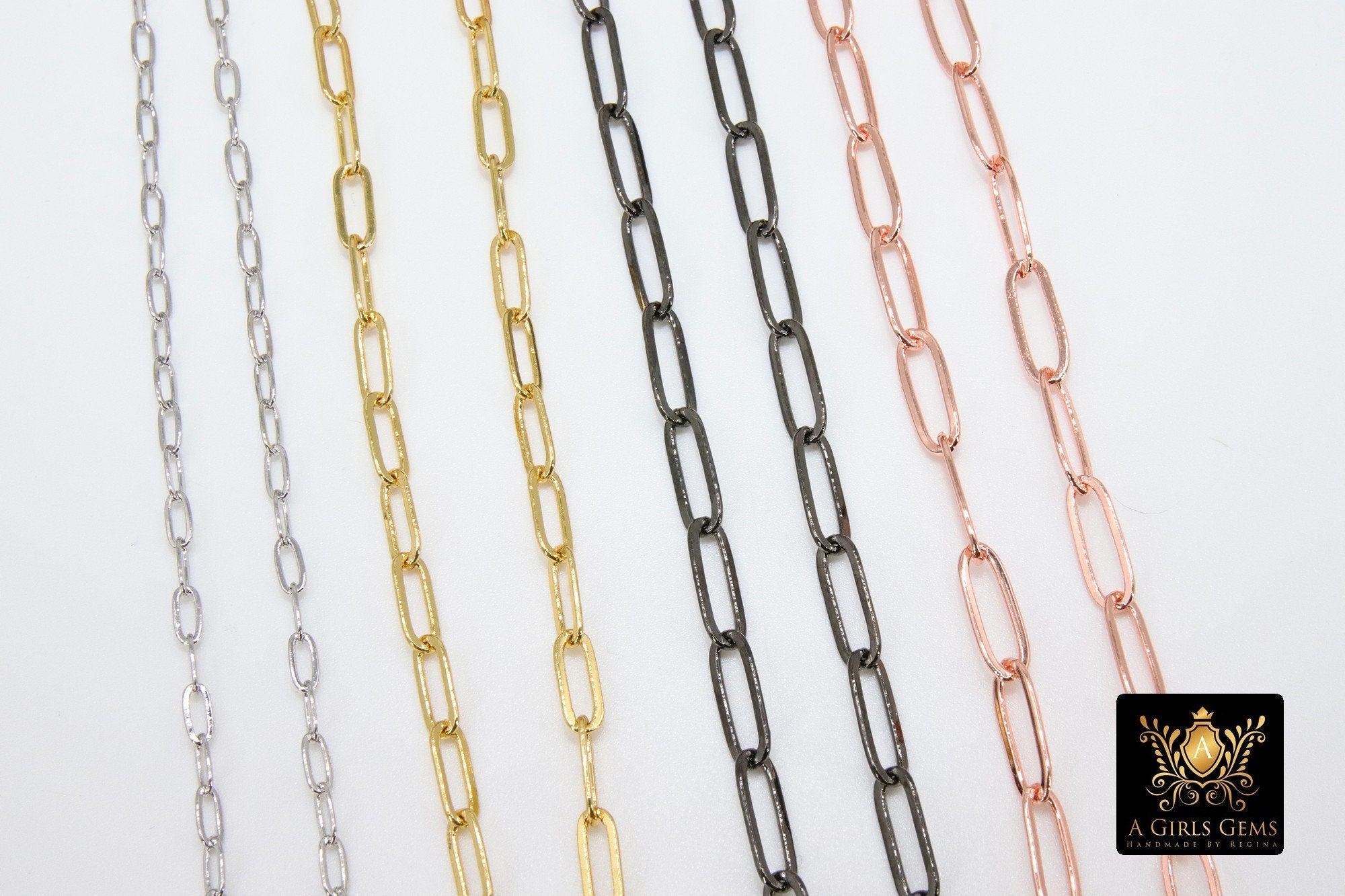 Rectangle Drawn Chain, Unfinished Gold Paperclip Chains CH #121, Silver Necklace Cable Chains