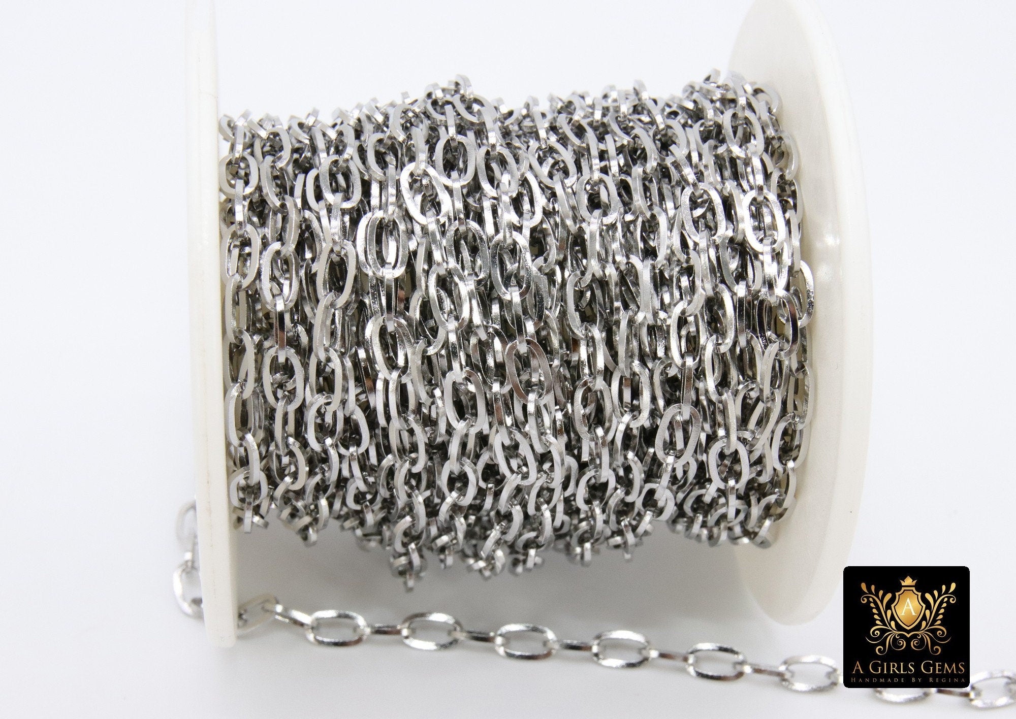 Silver Stainless Steel Chain, 304 Gold Oval Chains, 7 mm Unfinished Cable Necklace Chains CH #148