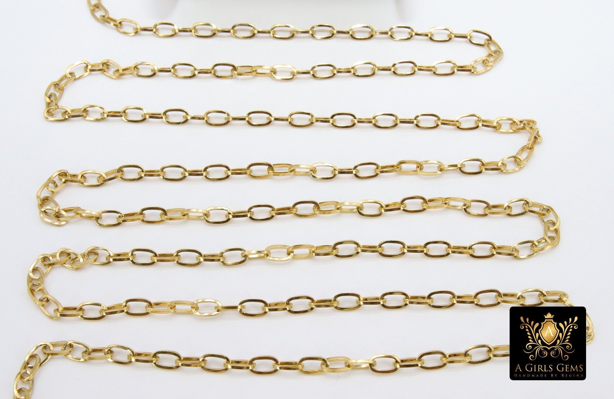 Silver Stainless Steel Chain, 304 Gold Oval Chains, 7 mm Unfinished Cable Necklace Chains CH #148
