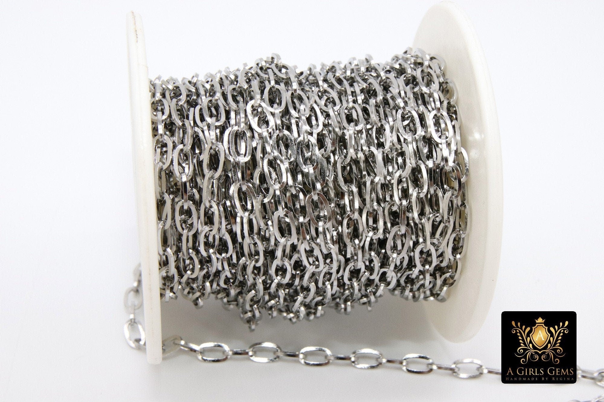 Silver Stainless Steel Chain, 304 Gold Oval Chains, 7 mm Unfinished Cable Necklace Chains CH #148