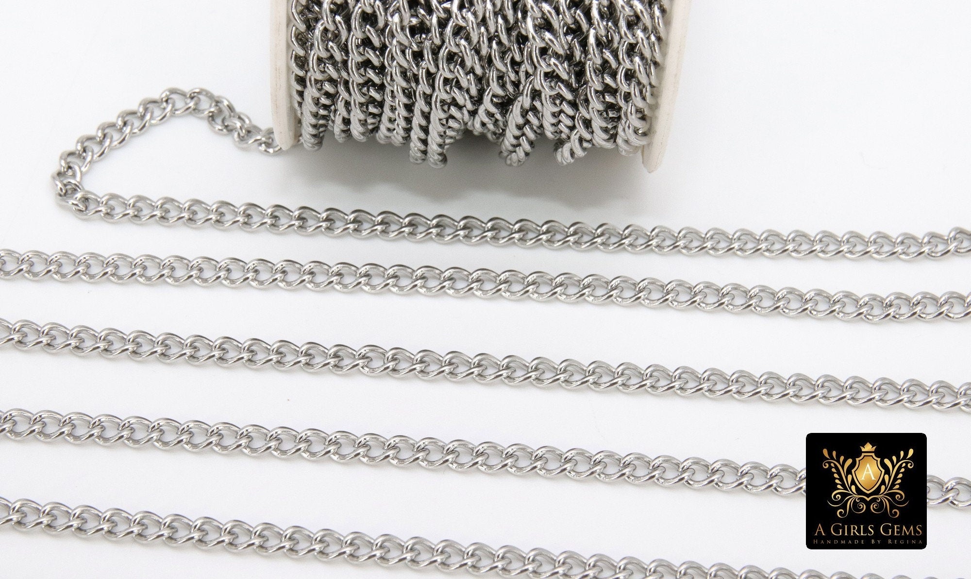 Stainless Steel Chain, 304 Silver Flat Dainty Curb Chains CH #254, 6 mm Unfinished Cable Necklace Chains
