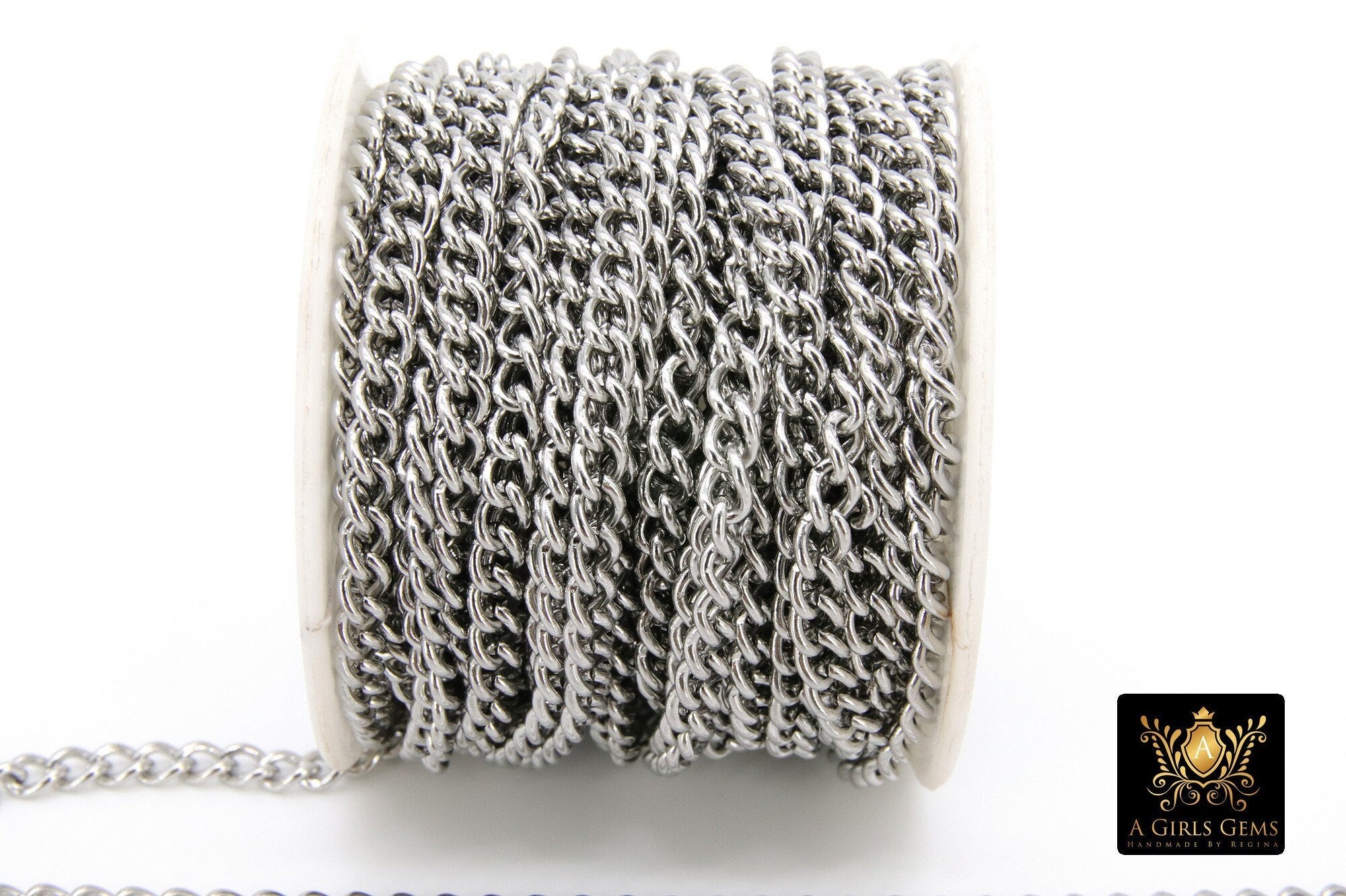 Stainless Steel Chain, 304 Silver Flat Dainty Curb Chains CH #254, 6 mm Unfinished Cable Necklace Chains