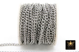 Stainless Steel Chain, 304 Silver Flat Dainty Curb Chains CH #254, 6 mm Unfinished Cable Necklace Chains