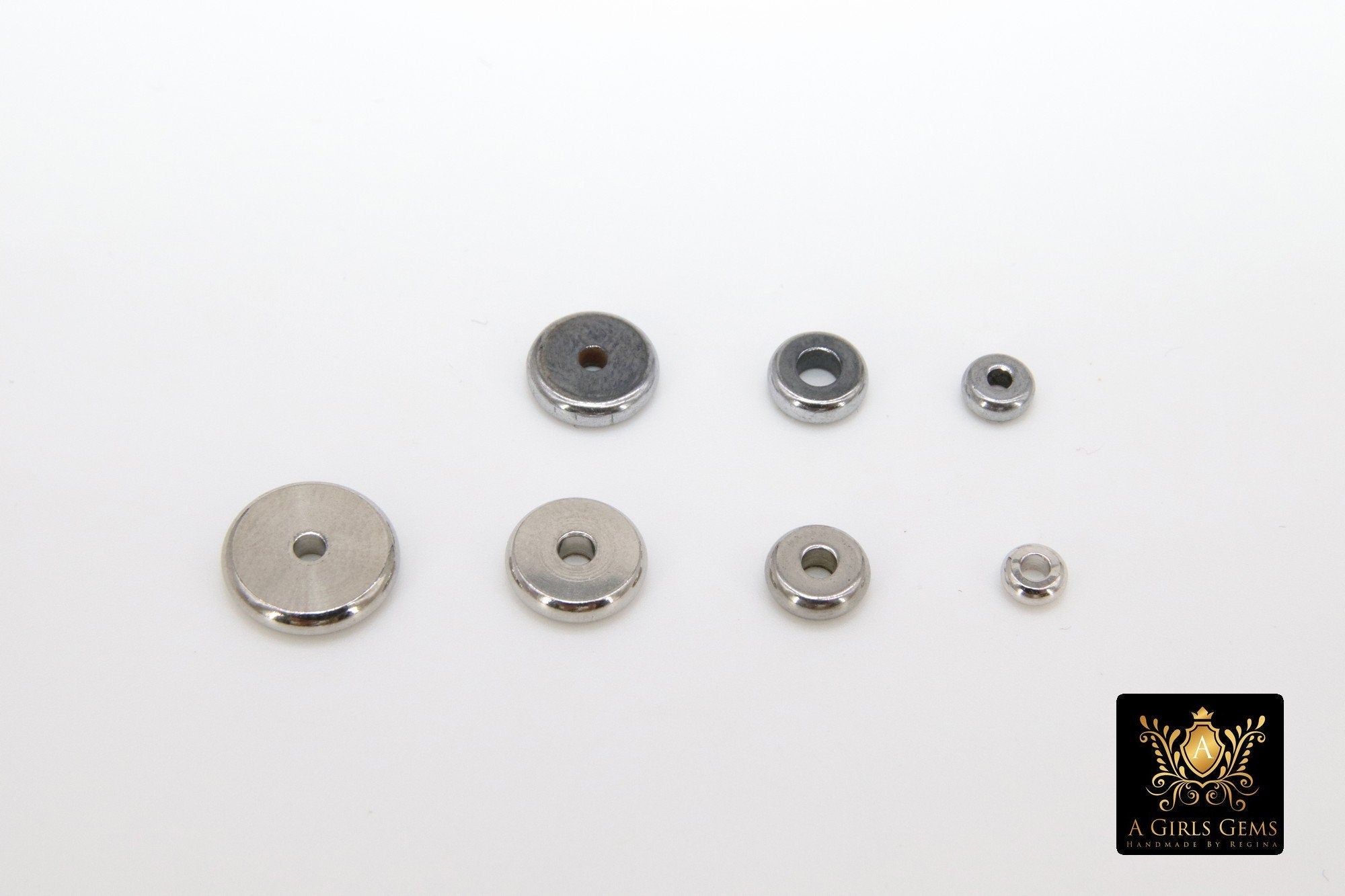 Rose Gold Rondelle Spacer Donuts Beads, 20 Pc Flat Heishi Spacers, Silver or Black 4