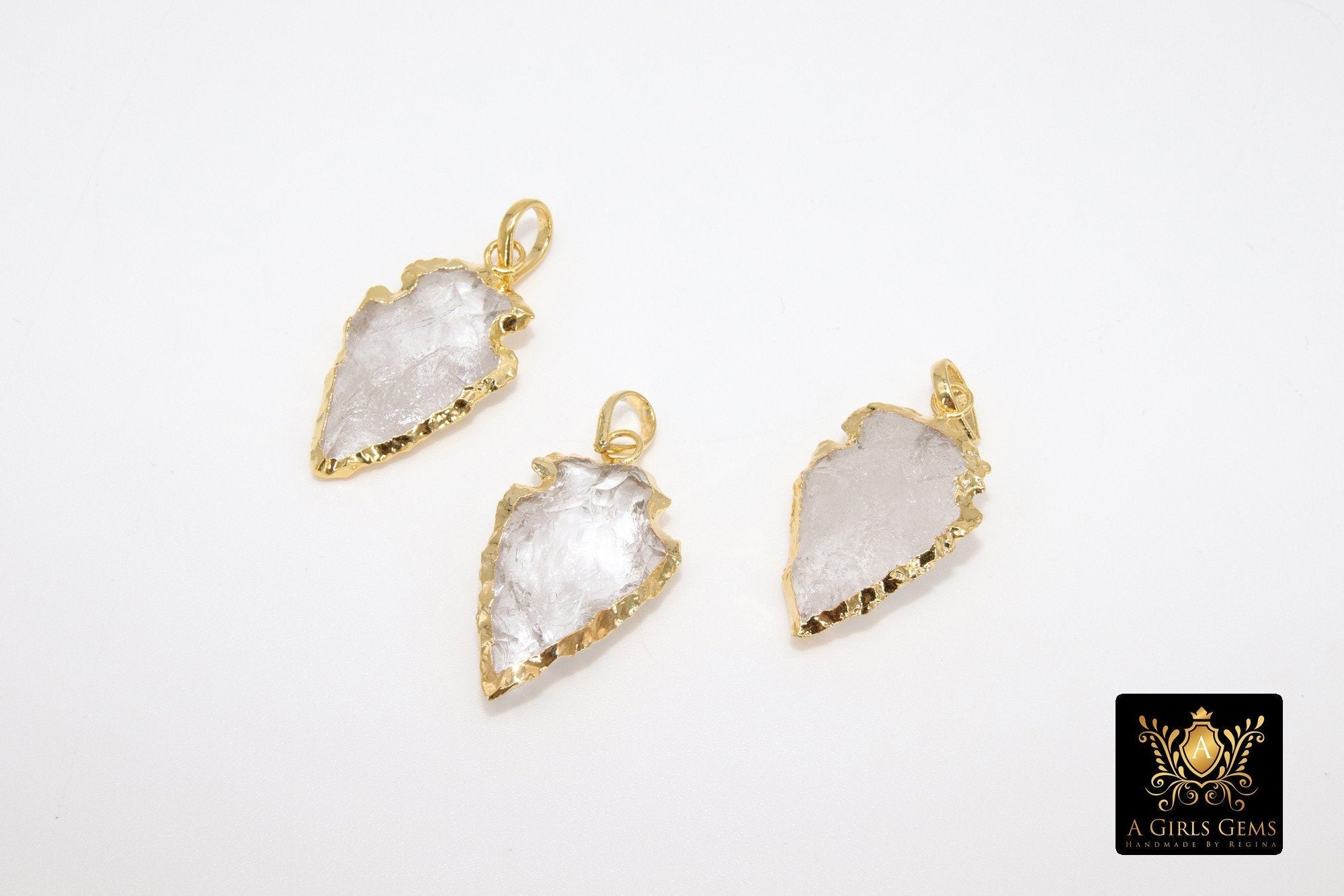 Arrowhead Charm Pendants, Small Gold and Black Crystal Quartz Arrow Tribal Pendants