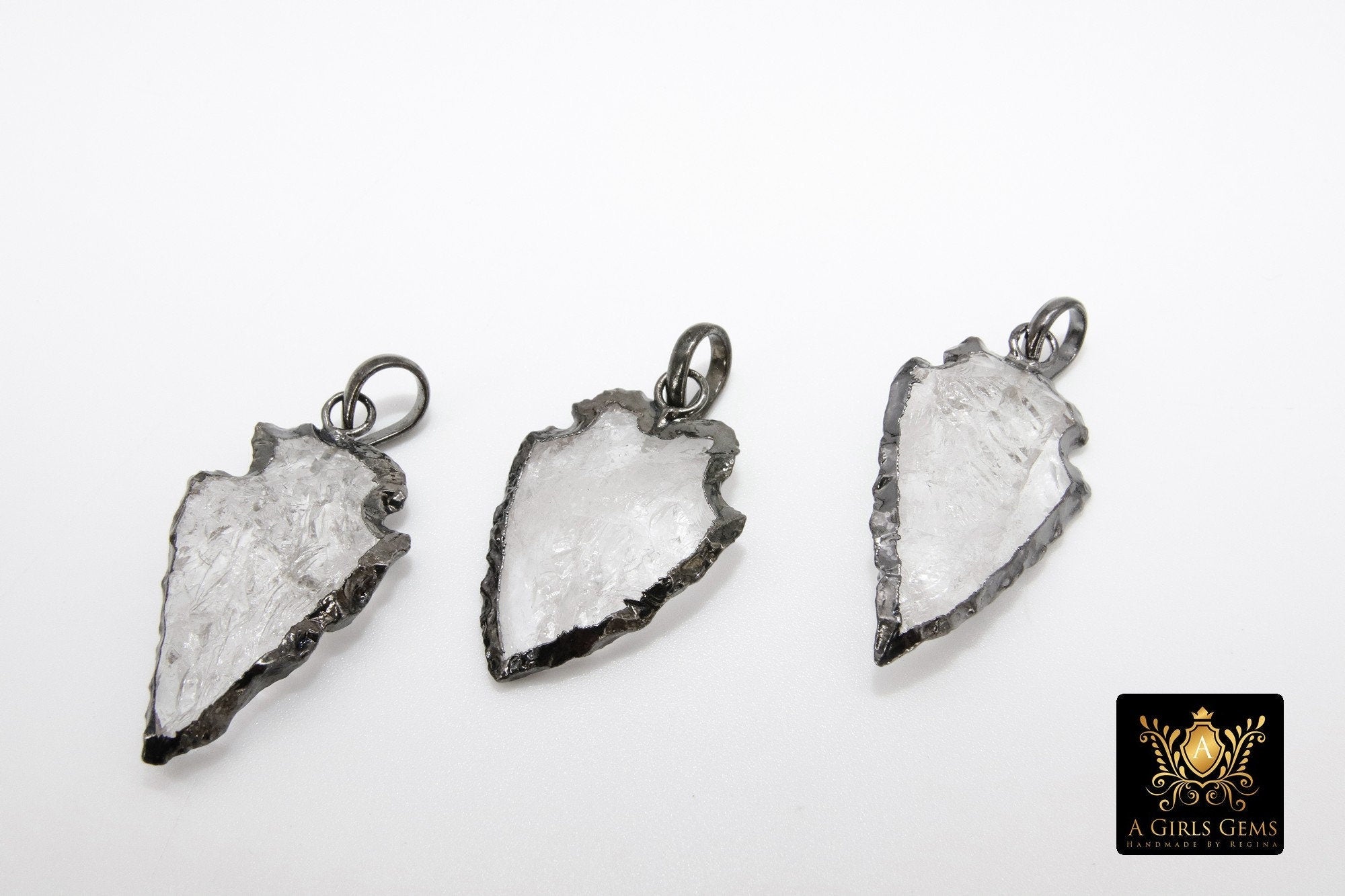 Arrowhead Charm Pendants, Small Gold and Black Crystal Quartz Arrow Tribal Pendants