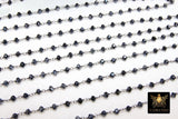 Gunmetal Black AB Rosary Chain, 4 mm Black Wire Wrapped Bead Chains CH #335, Jewelry Findings
