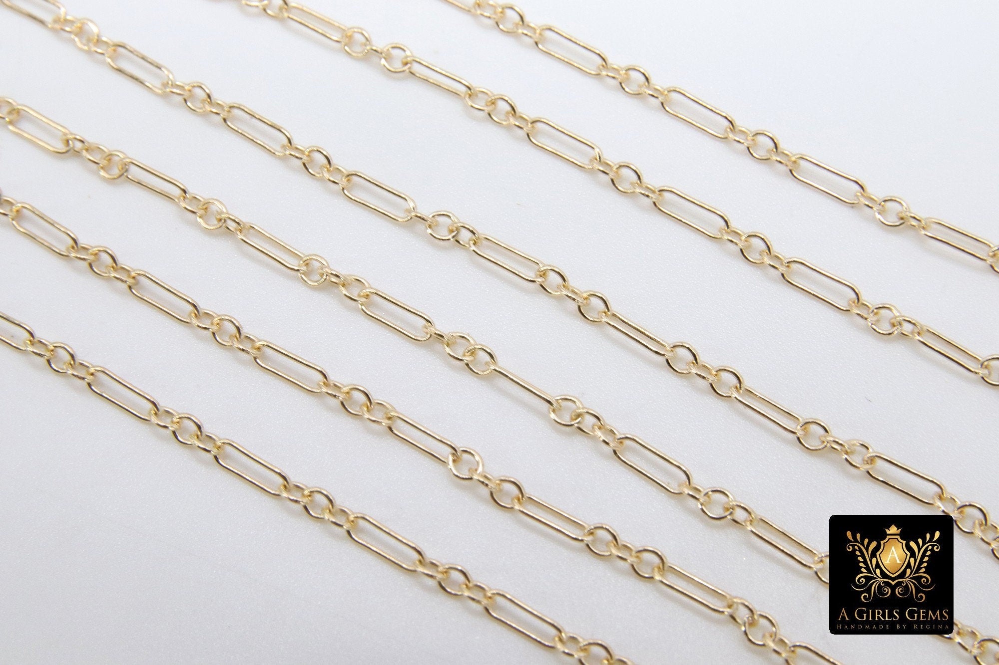 14 K Gold Filled Flat Cable 6.5 mm Chain, 10.5 mm 14 20 Unfinished Elongated CH #760, Long Short Chain CH #759