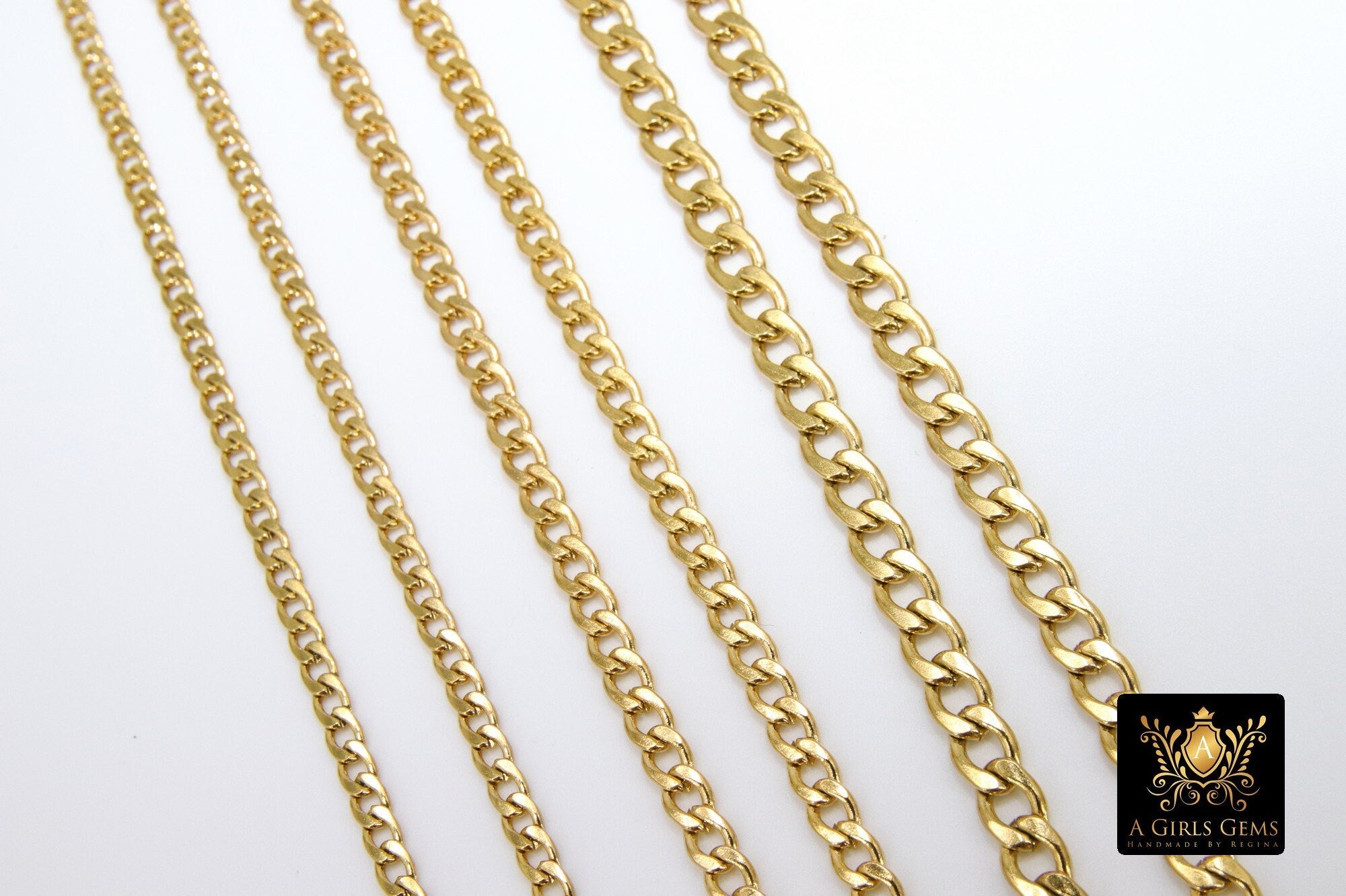 Gold Cuban Curb Chain, 304 Stainless Steel 9 mm Heavy Flat Miami Diamond Cut Oval Jewelry Chains CH #217, By the Yard