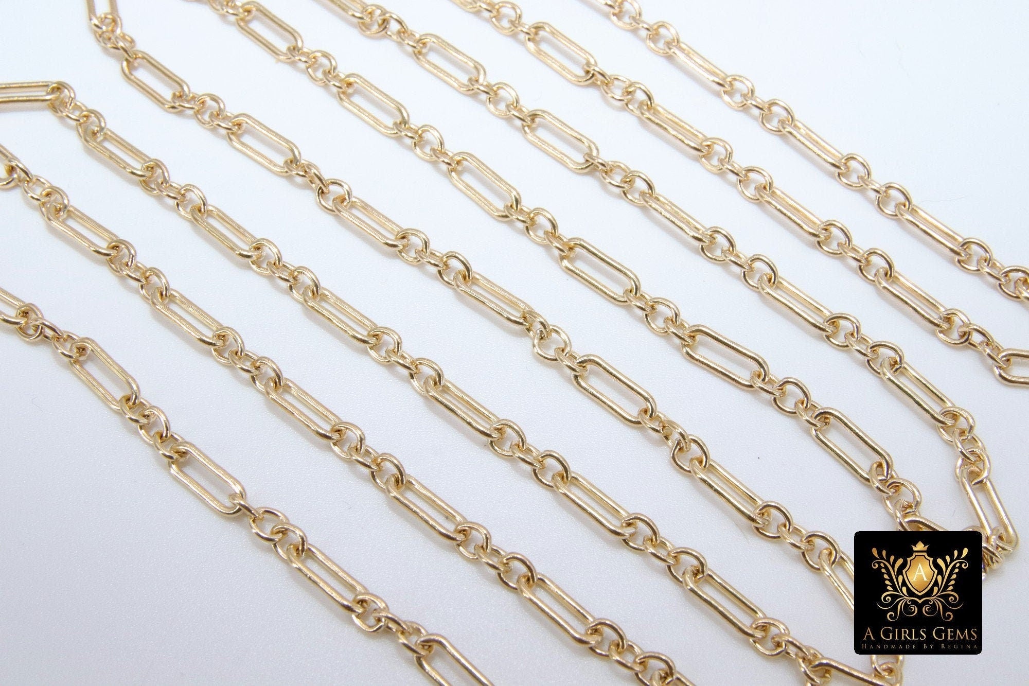 14 K Gold Filled Flat Cable 6.5 mm Chain, 10.5 mm 14 20 Unfinished Elongated CH #760, Long Short Chain CH #759