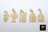 Gold Jesus Virgin Mary Charms, CZ Micro Pave Pendants, Matte Gold Cross #926