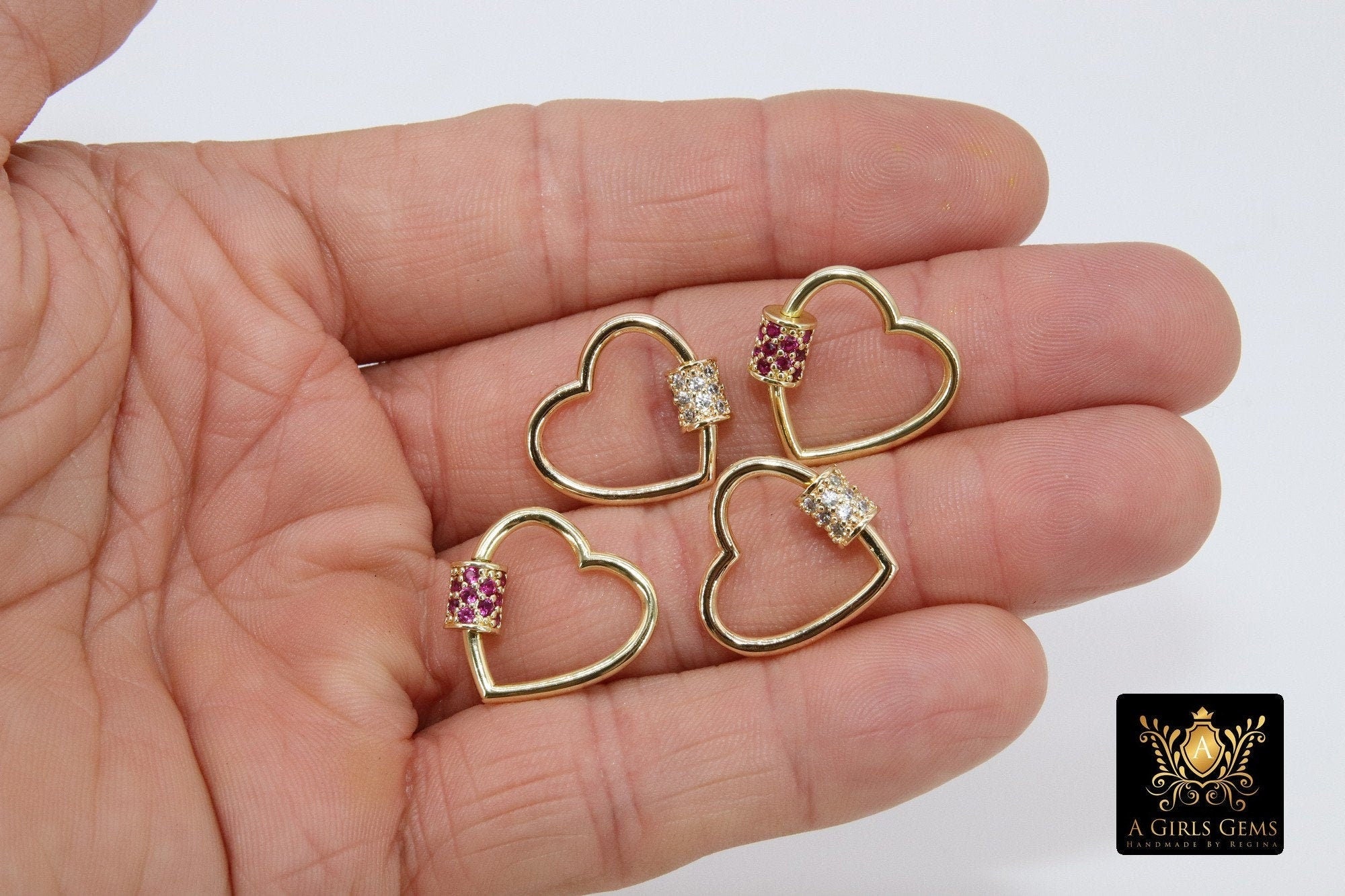 CZ Pave Carabiner Lock, Clear Gold Heart Shape Screw Clasps #2325, Silver and Black Interlocking Lobster Claw